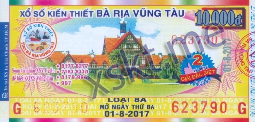 Mẫu vé sô xổ số Vũng Tàu ngày 1/8/2017