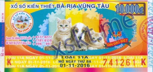 Mẫu vé sô xổ số Vũng Tàu ngày 1/11/2016