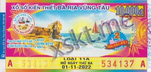 Mẫu vé sô xổ số Vũng Tàu ngày 1/11/2022