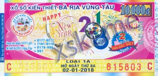 Mẫu vé sô xổ số Vũng Tàu ngày 2/1/2018