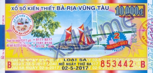 Mẫu vé sô xổ số Vũng Tàu ngày 2/5/2017