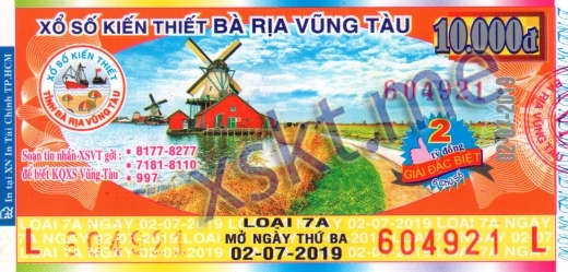 Mẫu vé sô xổ số Vũng Tàu ngày 2/7/2019