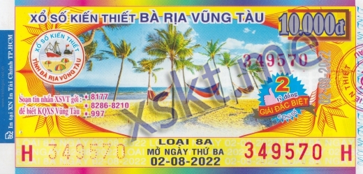 Mẫu vé sô xổ số Vũng Tàu ngày 2/8/2022