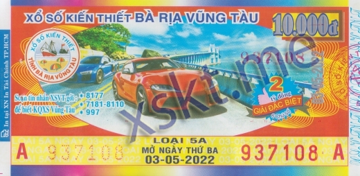 Mẫu vé sô xổ số Vũng Tàu ngày 3/5/2022