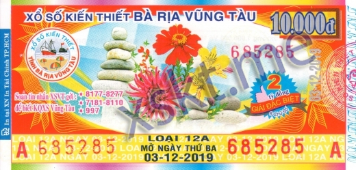 Mẫu vé sô xổ số Vũng Tàu ngày 3/12/2019