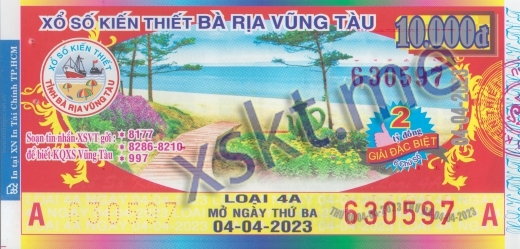 Mẫu vé sô xổ số Vũng Tàu ngày 4/4/2023
