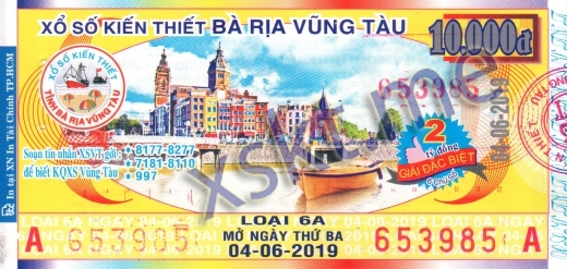 Mẫu vé sô xổ số Vũng Tàu ngày 4/6/2019