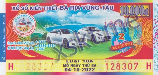 Mẫu vé sô xổ số Vũng Tàu ngày 4/10/2022