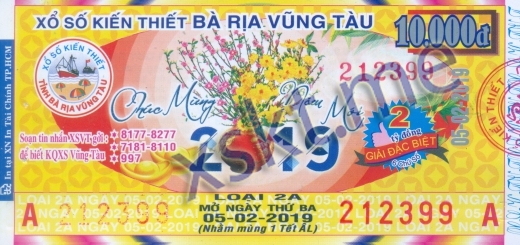 Mẫu vé sô xổ số Vũng Tàu ngày 5/2/2019