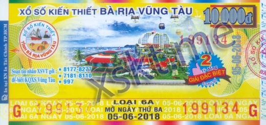 Mẫu vé sô xổ số Vũng Tàu ngày 5/6/2018