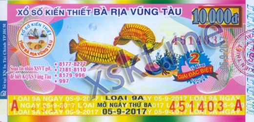Mẫu vé sô xổ số Vũng Tàu ngày 5/9/2017