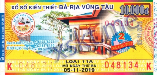 Mẫu vé sô xổ số Vũng Tàu ngày 5/11/2019