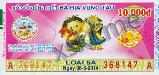 Mẫu vé sô xổ số Vũng Tàu ngày 6/5/2014