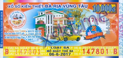Mẫu vé sô xổ số Vũng Tàu ngày 6/6/2017