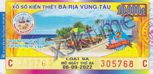 Mẫu vé sô xổ số Vũng Tàu ngày 6/9/2022