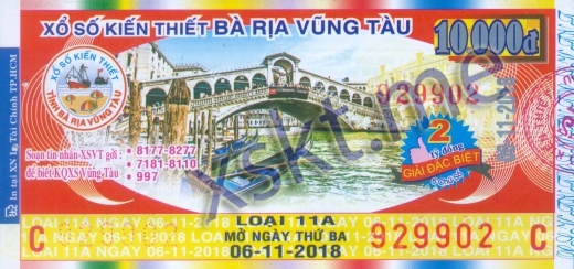 Mẫu vé sô xổ số Vũng Tàu ngày 6/11/2018