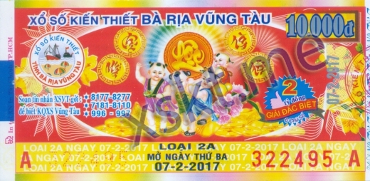 Mẫu vé sô xổ số Vũng Tàu ngày 7/2/2017