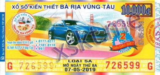 Mẫu vé sô xổ số Vũng Tàu ngày 7/5/2019