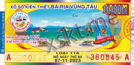 Mẫu vé sô xổ số Vũng Tàu ngày 7/11/2023