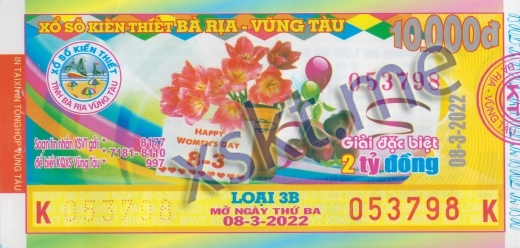 Mẫu vé sô xổ số Vũng Tàu ngày 8/3/2022
