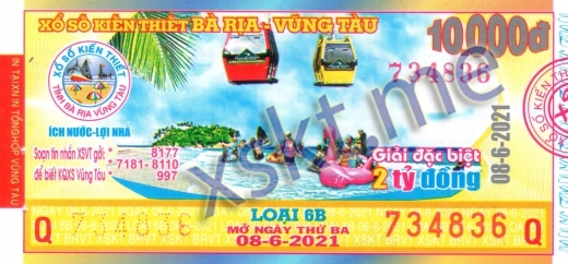 Mẫu vé sô xổ số Vũng Tàu ngày 8/6/2021