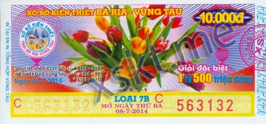 Mẫu vé sô xổ số Vũng Tàu ngày 8/7/2014