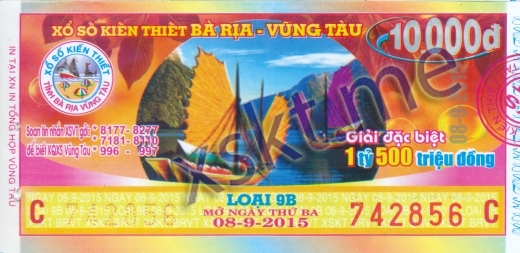 Mẫu vé sô xổ số Vũng Tàu ngày 8/9/2015