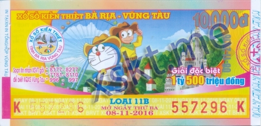 Mẫu vé sô xổ số Vũng Tàu ngày 8/11/2016