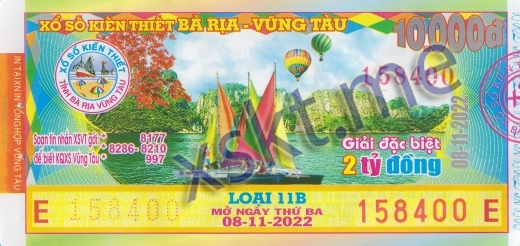 Mẫu vé sô xổ số Vũng Tàu ngày 8/11/2022