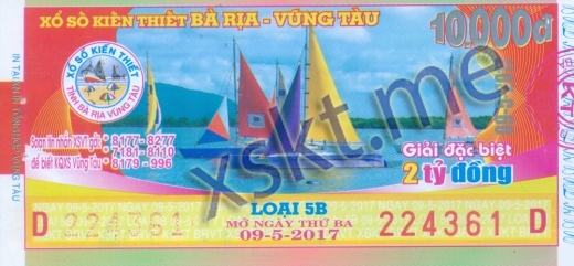 Mẫu vé sô xổ số Vũng Tàu ngày 9/5/2017