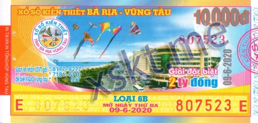 Mẫu vé sô xổ số Vũng Tàu ngày 9/6/2020