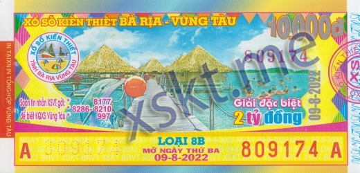 Mẫu vé sô xổ số Vũng Tàu ngày 9/8/2022