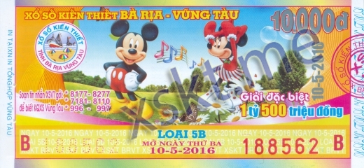 Mẫu vé sô xổ số Vũng Tàu ngày 10/5/2016