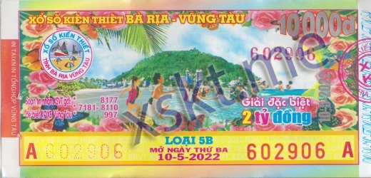 Mẫu vé sô xổ số Vũng Tàu ngày 10/5/2022