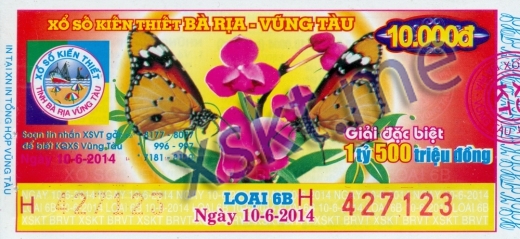 Mẫu vé sô xổ số Vũng Tàu ngày 10/6/2014