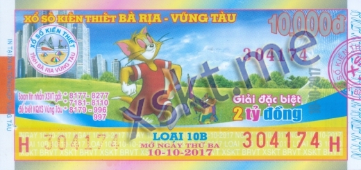 Mẫu vé sô xổ số Vũng Tàu ngày 10/10/2017