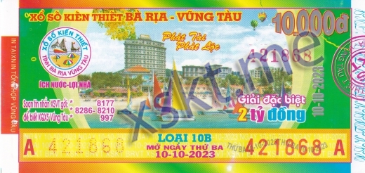 Mẫu vé sô xổ số Vũng Tàu ngày 10/10/2023