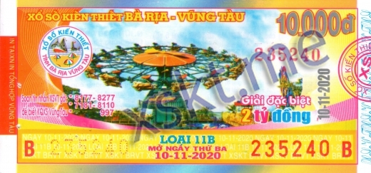 Mẫu vé sô xổ số Vũng Tàu ngày 10/11/2020