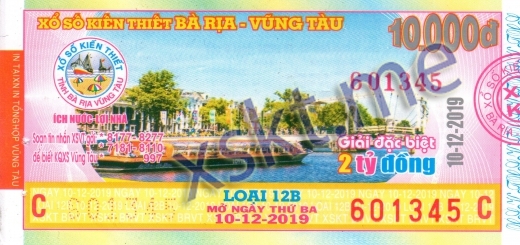 Mẫu vé sô xổ số Vũng Tàu ngày 10/12/2019