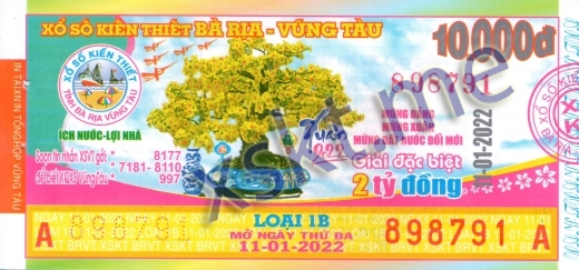 Mẫu vé sô xổ số Vũng Tàu ngày 11/1/2022