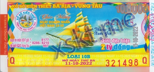Mẫu vé sô xổ số Vũng Tàu ngày 11/10/2022