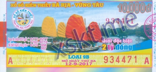 Mẫu vé sô xổ số Vũng Tàu ngày 12/9/2017