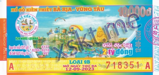 Mẫu vé sô xổ số Vũng Tàu ngày 12/9/2023