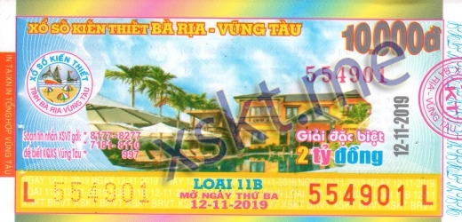 Mẫu vé sô xổ số Vũng Tàu ngày 12/11/2019