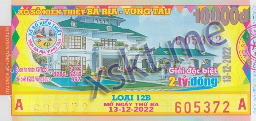 Mẫu vé sô xổ số Vũng Tàu ngày 13/12/2022