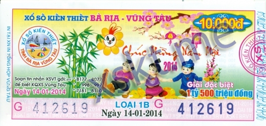 Mẫu vé sô xổ số Vũng Tàu ngày 14/1/2014