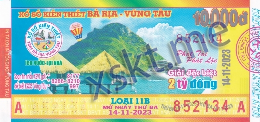 Mẫu vé sô xổ số Vũng Tàu ngày 14/11/2023