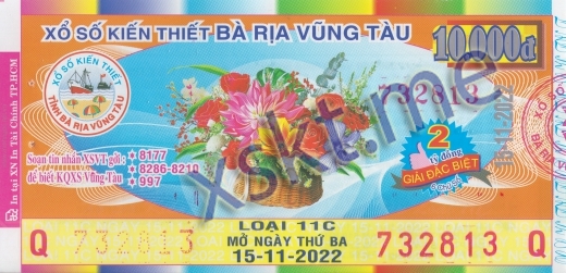 Mẫu vé sô xổ số Vũng Tàu ngày 15/11/2022