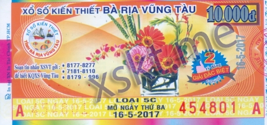 Mẫu vé sô xổ số Vũng Tàu ngày 16/5/2017