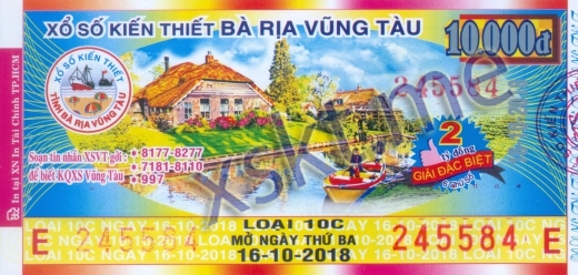 Mẫu vé sô xổ số Vũng Tàu ngày 16/10/2018